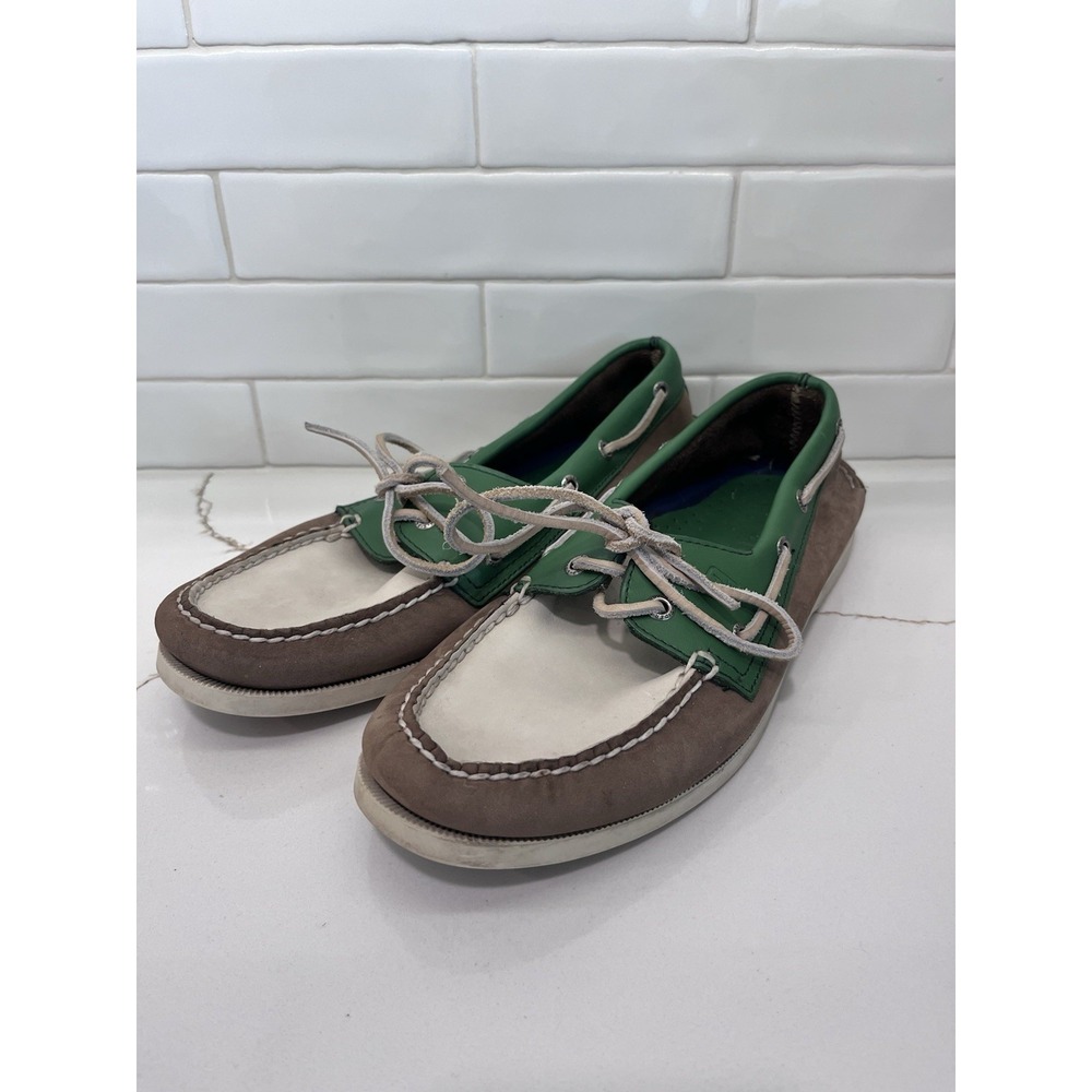Sperry Top-Sider Men's Leather Boat Shoes Colorblock Brown/Green Lace-Up 9.5M